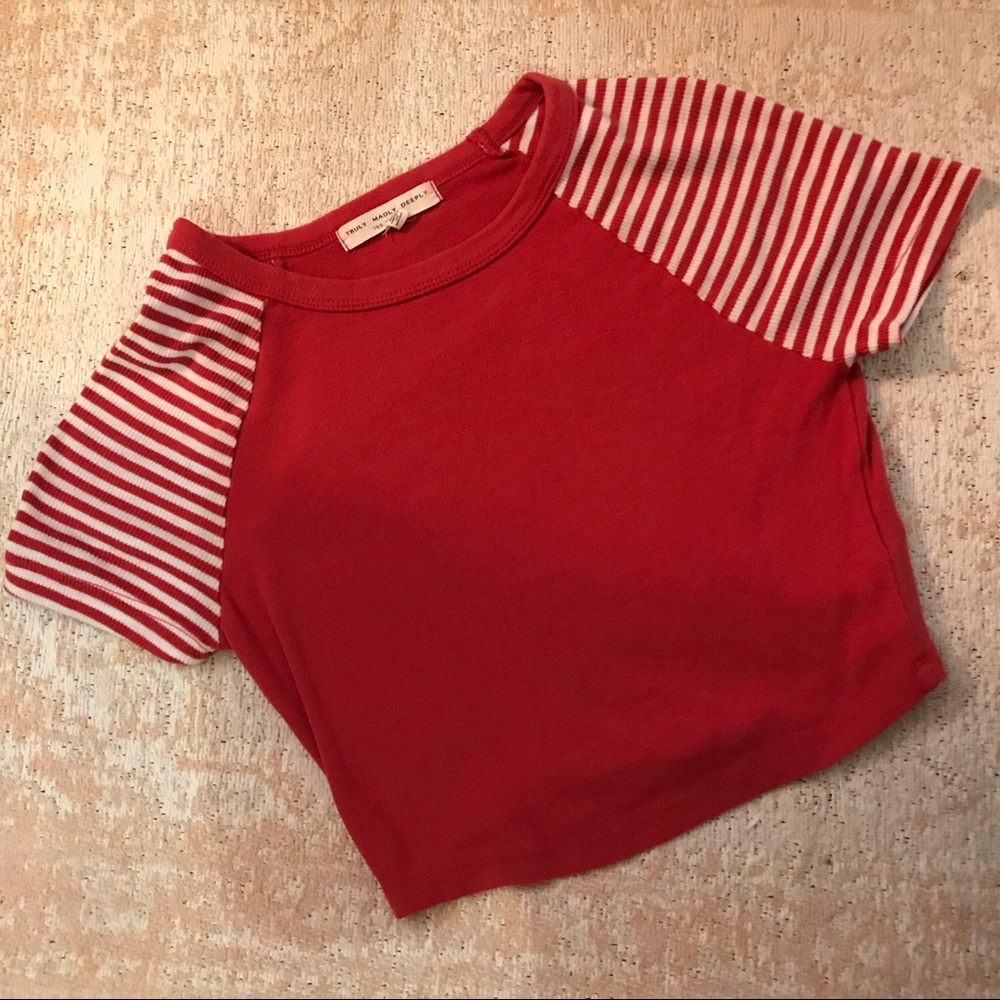 UO Truly Madly Deeply Striped Red Crop Top